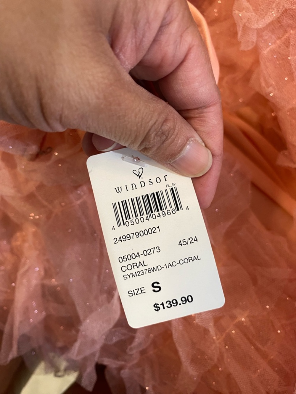 New Windsor Women Small Amabella Ruffled Glitter Tulle Ball Gown, Coral color - Picture 9 of 10